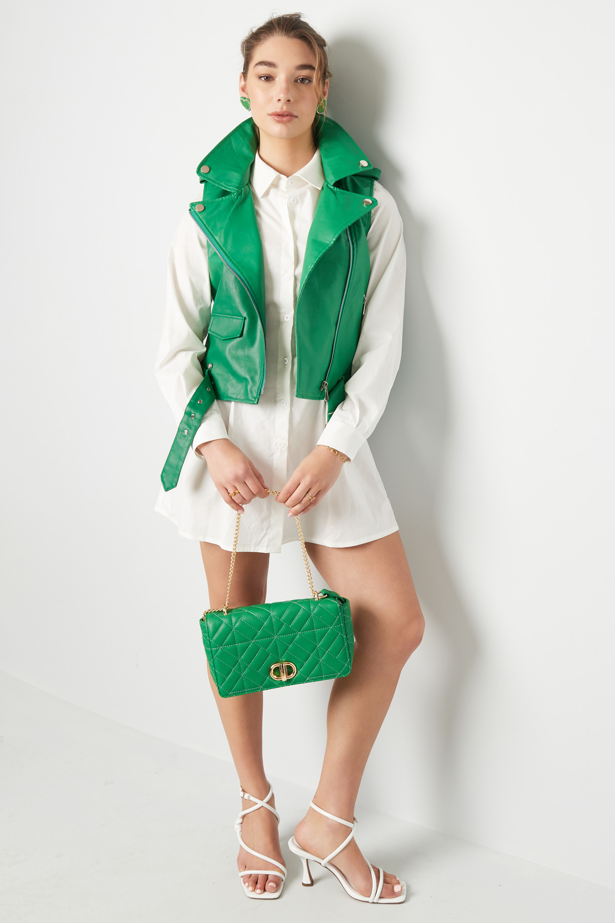 PU leather waistcoat - green S Picture4